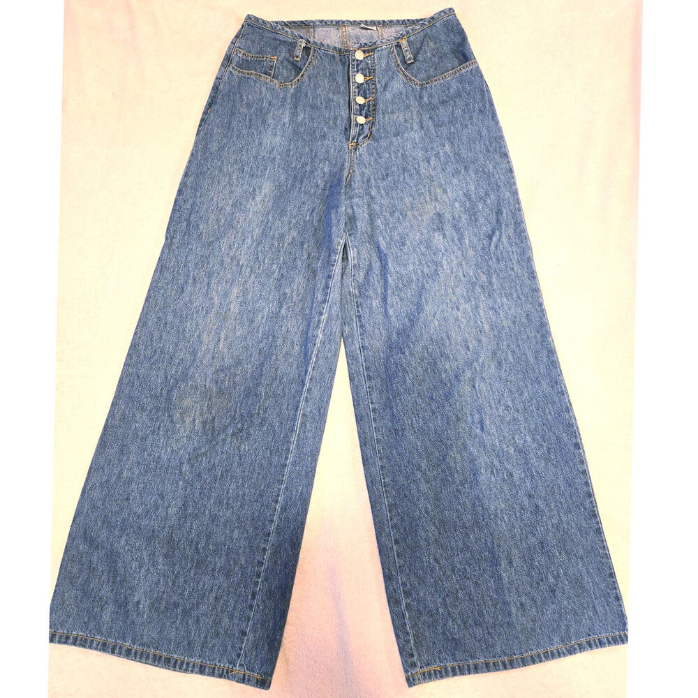 Sz 12 VINTAGE BAXIS Button Fly Wide-Leg Medium Wash Lightweight Jeans